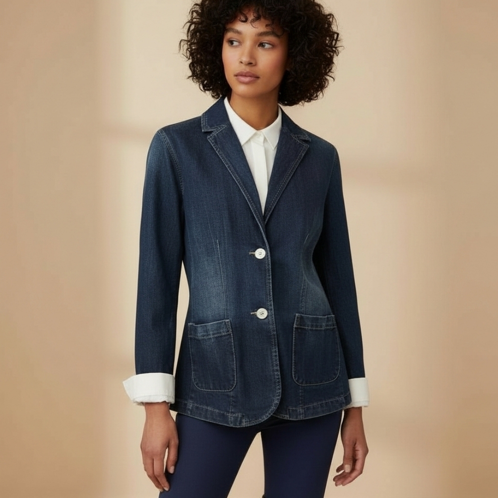 Inked & Faded Denim Blazer Jacket Large